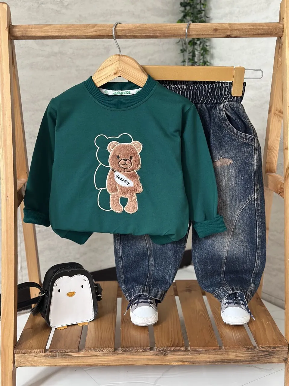 ست عیدانه کودک تدی با سایه سبز پسرانه و دخترانه باکیفیت و ارزان