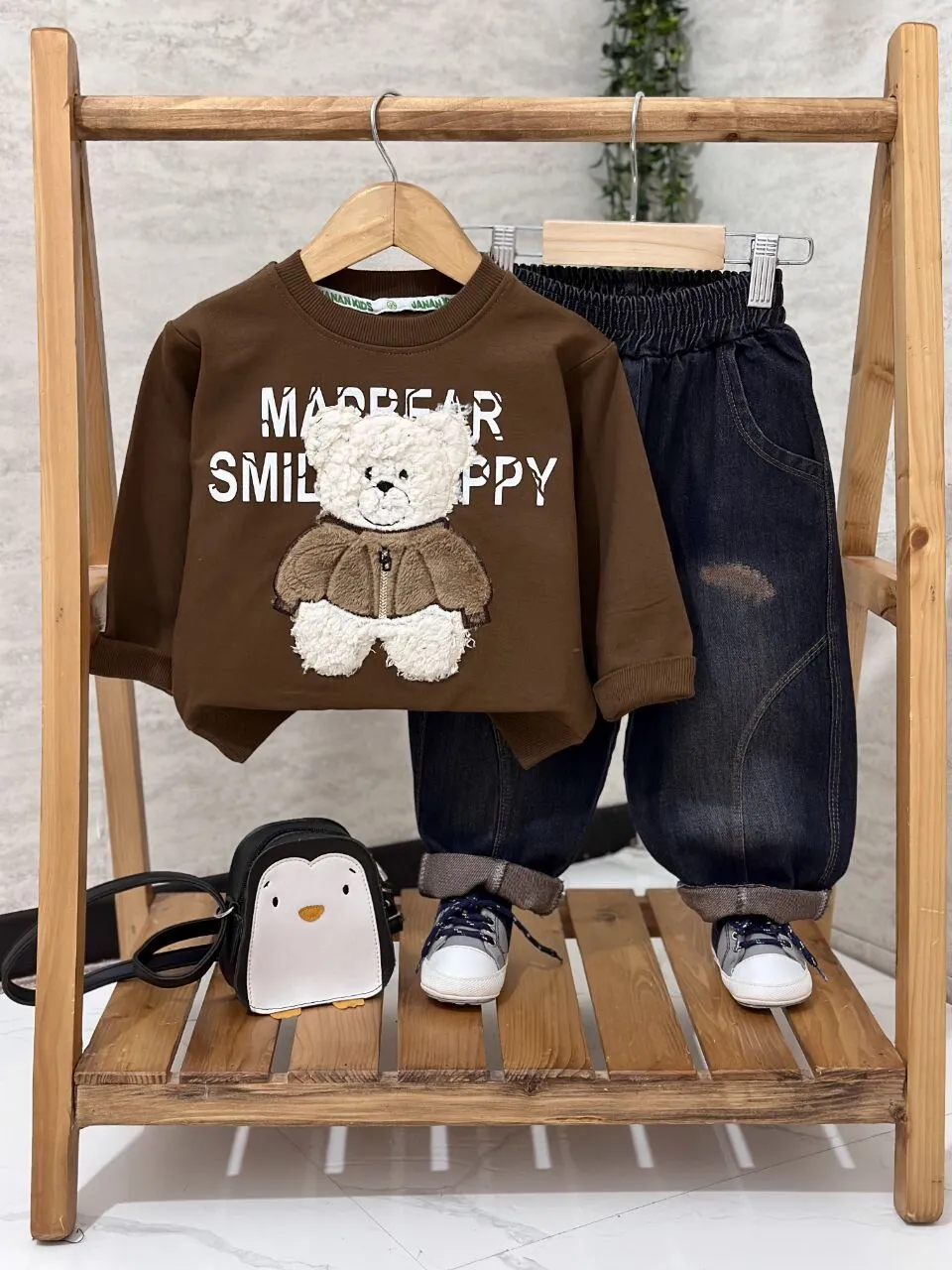 ست عیدانه تدی جین قهوه ای بچهگانه باکیفیت و ارزان