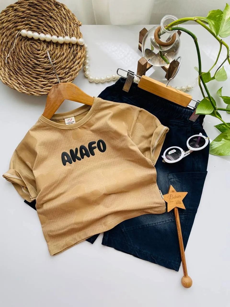 ست عیدانه تیشرت شلوارک آکافو نسکافه ای یونیسکس باکیفیت و ارزان