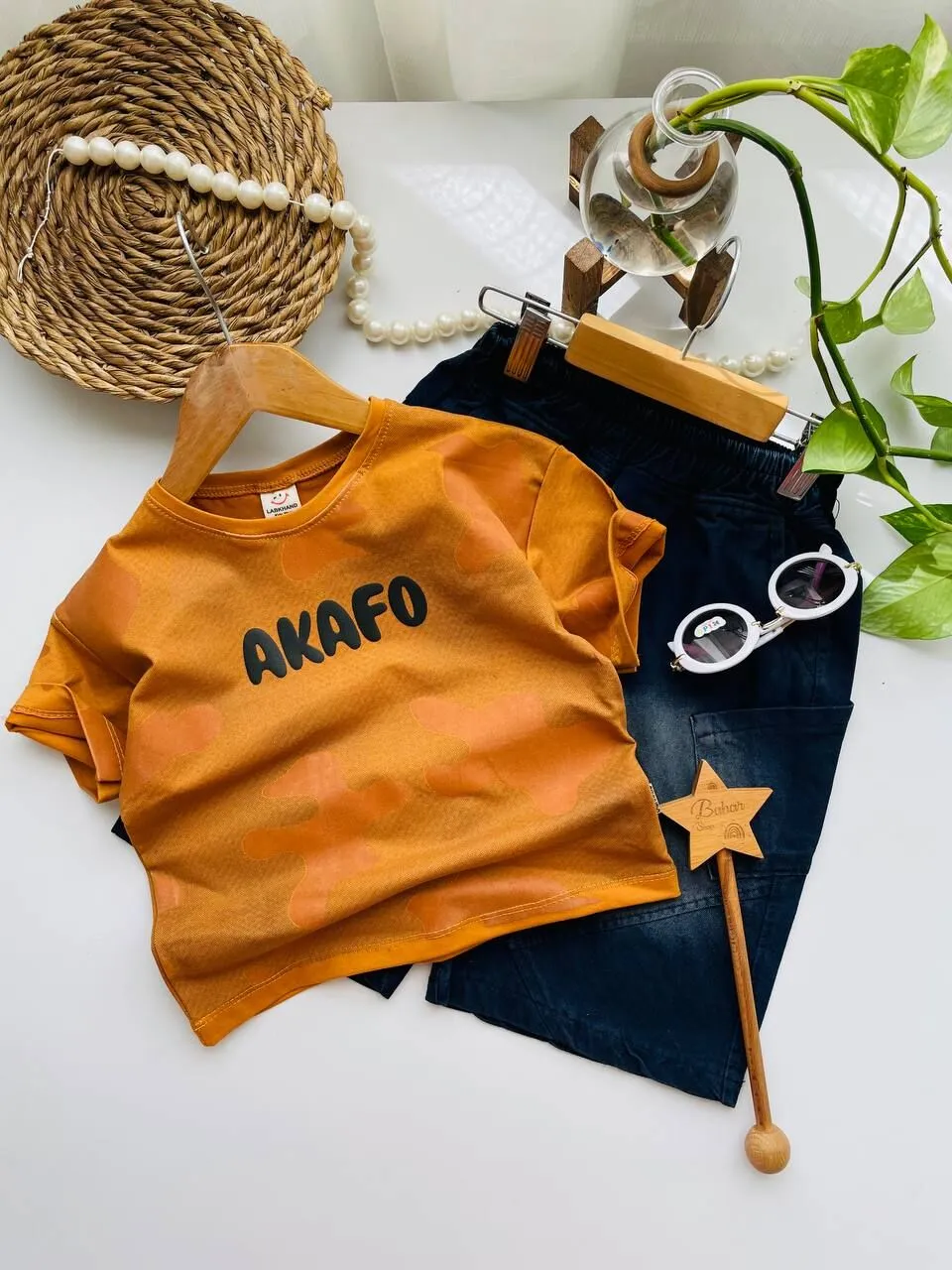 ست عیدانه تیشرت شلوارک آکافو سبز یونیسکس باکیفیت و ارزان